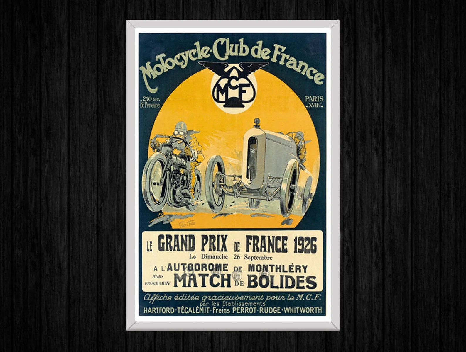 Affiche Vintage Course Moto - Autodrome Moto Club De France - Reprint 2025 - Plusieurs Tailles